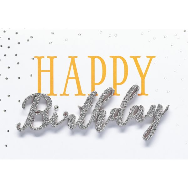 Geburtstag Glückwunschkarte mit Umschlag Lettering Happy Birthday silber Glitzer
