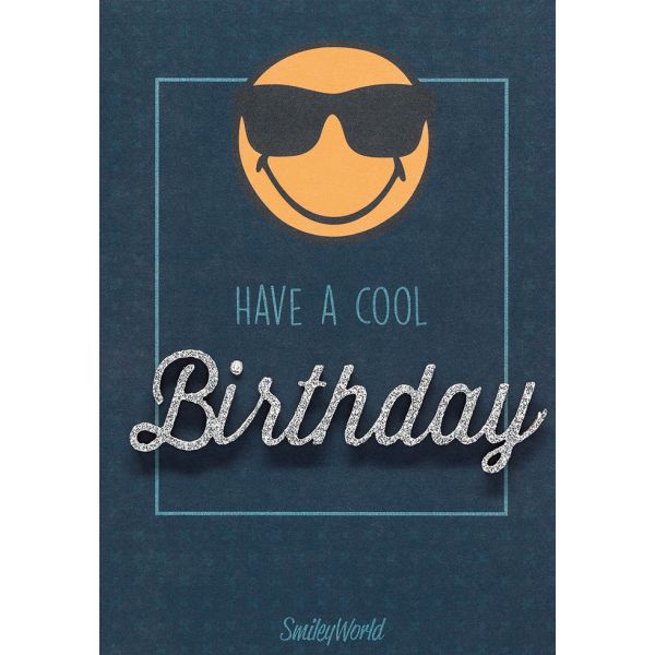 Geburtstag Glückwunschkarte mit Umschlag Lettering Have a cool birthday Smiley blau