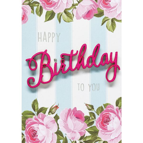Geburtstag Glückwunschkarte mit Umschlag Lettering Happy Birthday to you Rosen Streifen