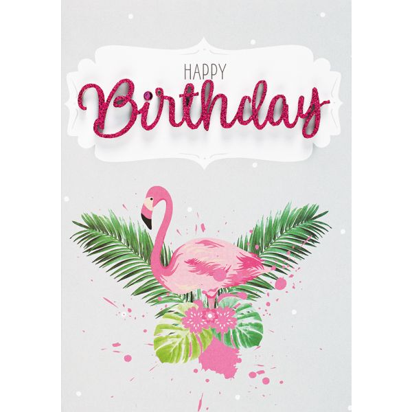 Geburtstag Glückwunschkarte mit Umschlag Lettering Happy Birthday Flamingo