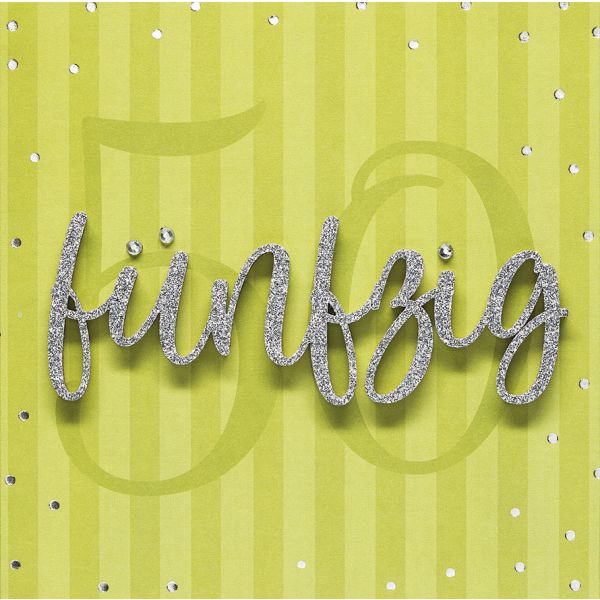 50. Geburtstag fünfzig Lettering quadratische Glückwunschkarte mit Minikuvert und Umschlag