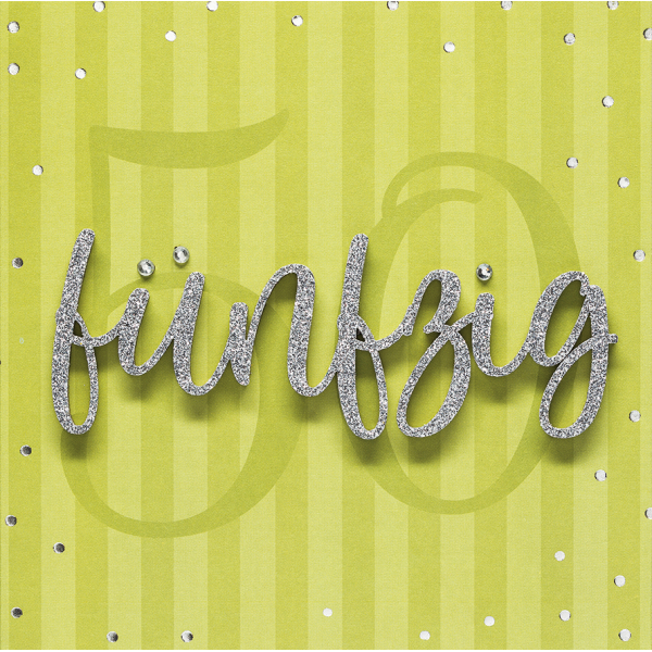 50. Geburtstag fünfzig Lettering quadratische Glückwunschkarte mit Minikuvert und Umschlag