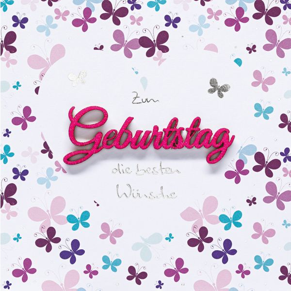 Geburtstag quadratische Glückwunschkarte mit Umschlag Lettering Zum Geburtstag die besten Wünsche! Schmetterlinge