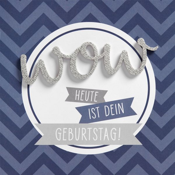 Geburtstag quadratische Glückwunschkarte mit Umschlag Lettering WOW Heute ist dein Geburtstag! blau Muster