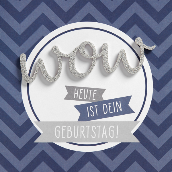 Geburtstag quadratische Glückwunschkarte mit Umschlag Lettering WOW Heute ist dein Geburtstag! blau Muster