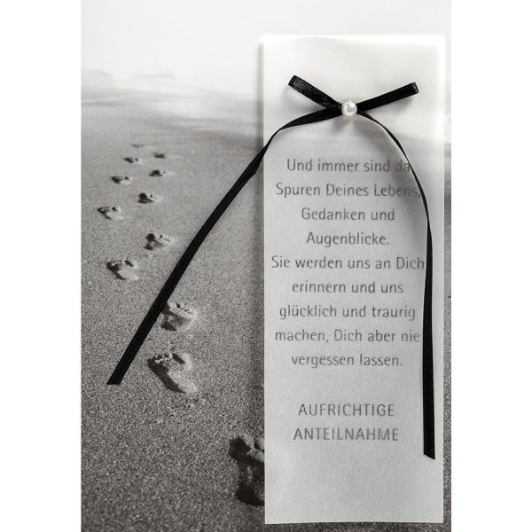 Trauer Kondolenz Beileidskarte mit Briefumschlag Spuren im Sand Aufrichtige Anteilnahme