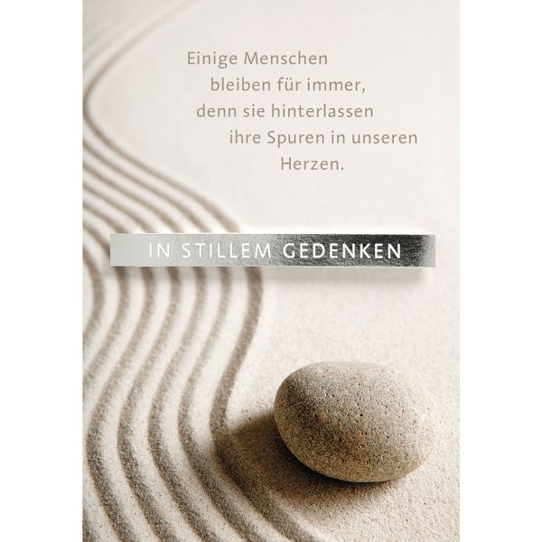 Trauer Kondolenz Beileidskarte mit Umschlag  In stillem Gedenken Sand mit Spruch