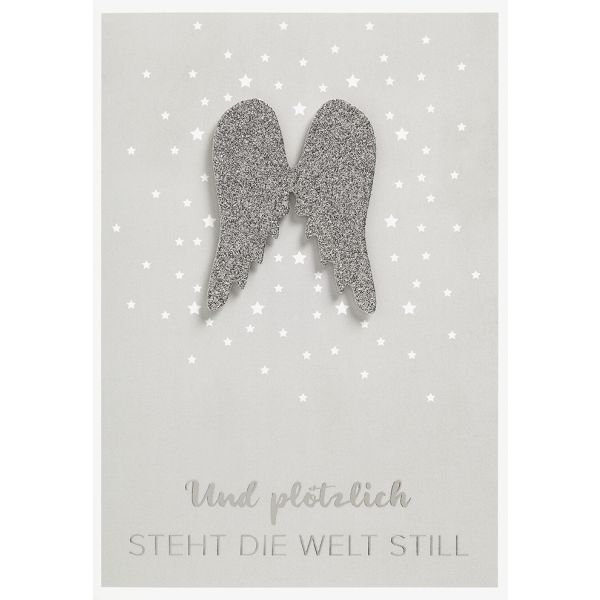 Trauer Kondolenz Beileidskarte mit Briefumschlag Flügel und plötzlich steht die Welt still