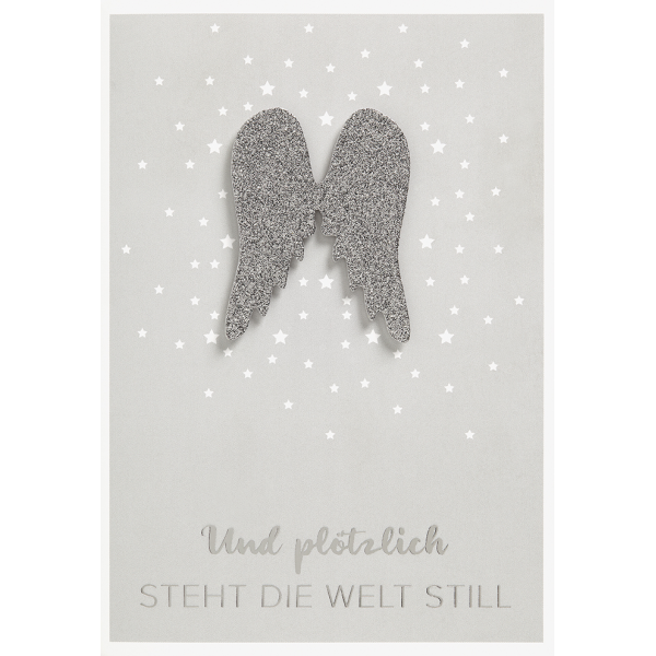 Trauer Kondolenz Beileidskarte mit Briefumschlag Flügel und plötzlich steht die Welt still
