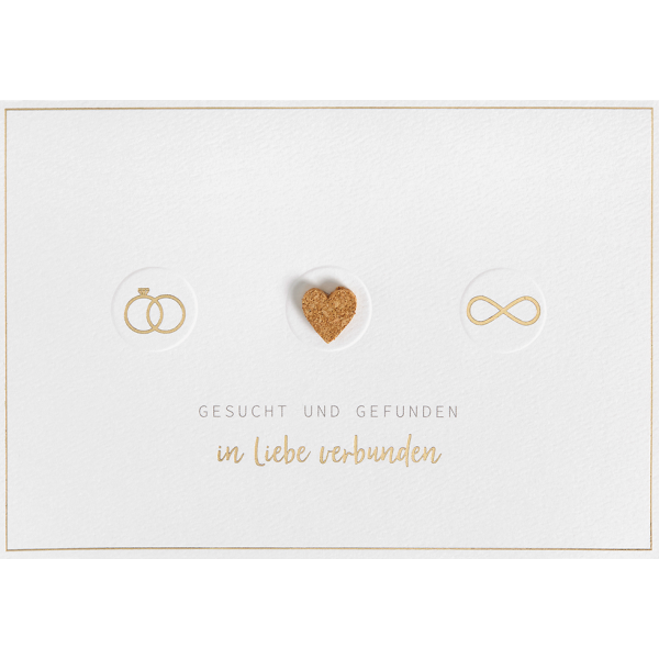 Hochzeit Vermählung unverpackte Glückwunschkarte mit Umschlag  Gesucht und gefunden in Liebe verbunden Herz Eheringe Unendlichkeit