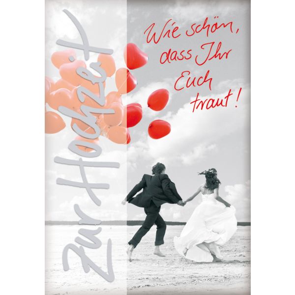 Hochzeit Vermählung Glückwunschkarte mit Umschlag Brautpaar Luftballons Wie schön, dass Ihr Euch traut