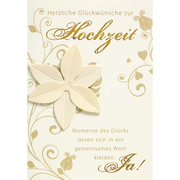 Hochzeit Vermählung Glückwunschkarte mit Umschlag  Herzliche Glückwünsche zur Hochzeit Beige Blumenranken und Spruch