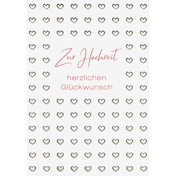 Hochzeit Vermählung unverpackte Glückwunschkarte mit Umschlag  Zur Hochzeit herzlichen Glückwunsch Herzen rot ausgestanzt