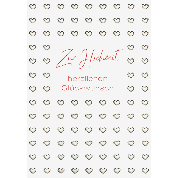 Hochzeit Vermählung unverpackte Glückwunschkarte mit Umschlag  Zur Hochzeit herzlichen Glückwunsch Herzen rot ausgestanzt