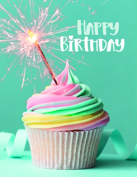 Geburtstag – Minikarten - Glückwunschkarte im Format 9 x 7 cm mit Umschlag - Cupcake mit brennender Wunderkerze