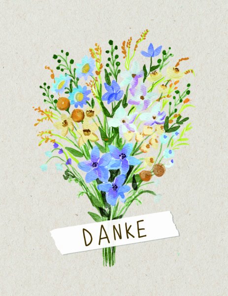 Danke - Minikarten - Glückwunschkarte im Format 9 x 7 cm mit Umschlag - Blumenstrauß