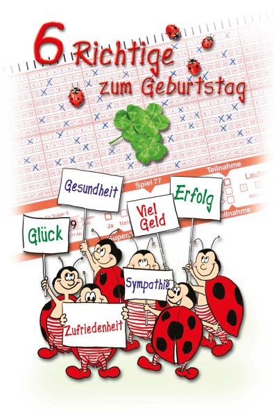 Geburtstag - Glückwunschkarte im Format 11,5 x 17 cm mit Umschlag - Marienkäfer und Lottoschein