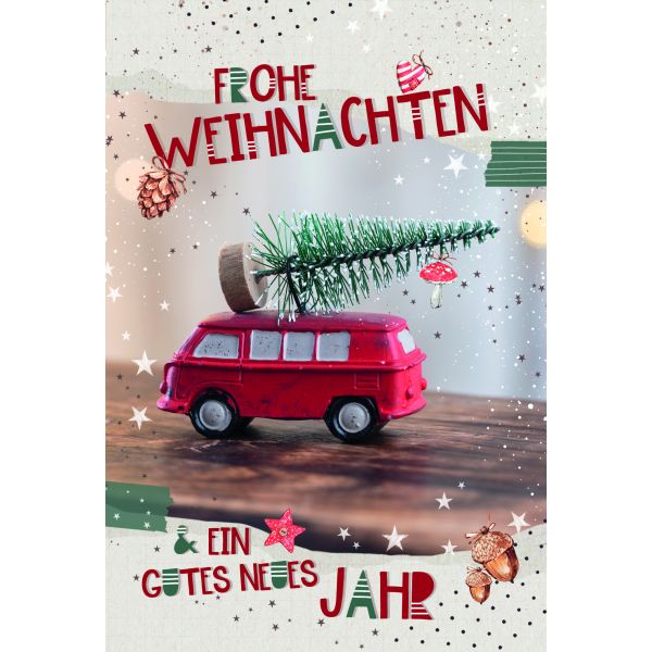 Weihnachten Glückwunschkarten Spielzeugbus mit Tannenbaum
