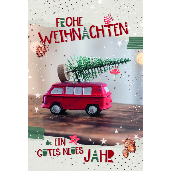 Weihnachten Glückwunschkarten Spielzeugbus mit Tannenbaum