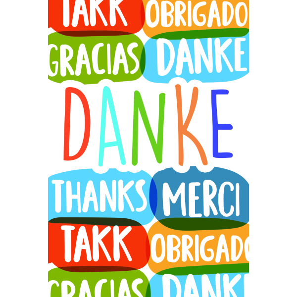 A Danke Glückwunschkarte mit Umschlag Danke Gracias Merci Thanks Schriftkarte
