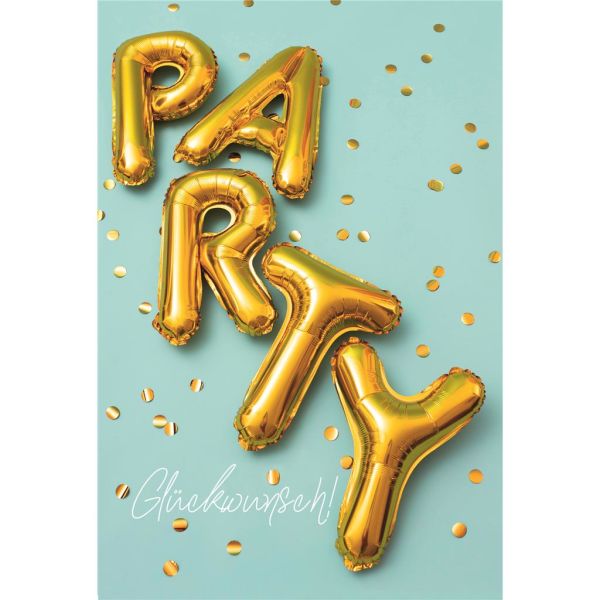 Allgemeine Wünsche Glückwunschkarte mit Umschlag Luftballons bilden das Wort Party