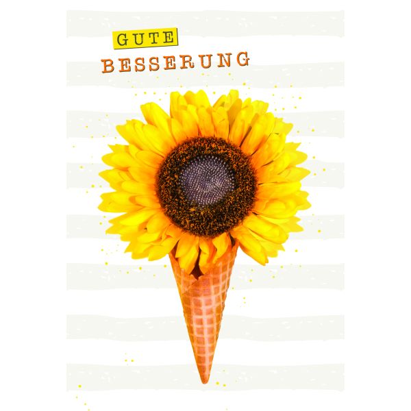 Genesung Gute Besserung Glückwunschkarte mit Umschlag Sonnenblume in Eiswaffel