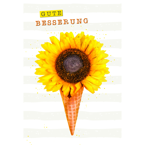 Genesung Gute Besserung Glückwunschkarte mit Umschlag Sonnenblume in Eiswaffel