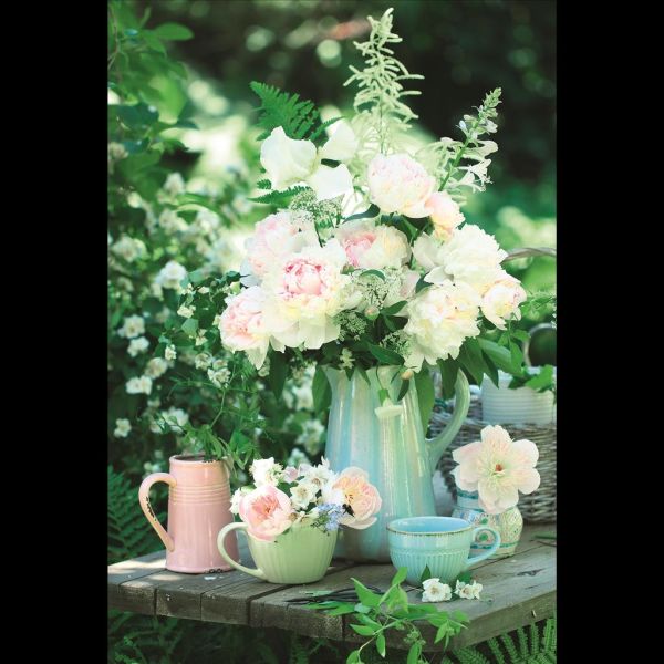 Ohne Text Glückwunschkarte mit Umschlag Blumen und in Tasse und Krügen