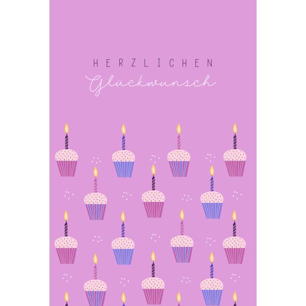 A Geburtstag Glückwunschkarte mit Umschlag Muffins mit brennenden Kerzen