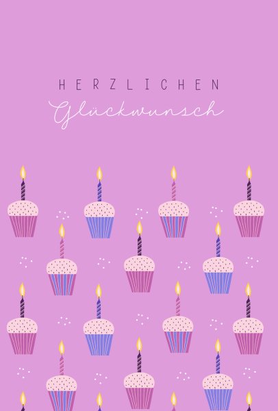 Geburtstag - Glückwunschkarte im Format 11,5 x 17 cm mit Umschlag - Muffins mit brennenden Kerzen