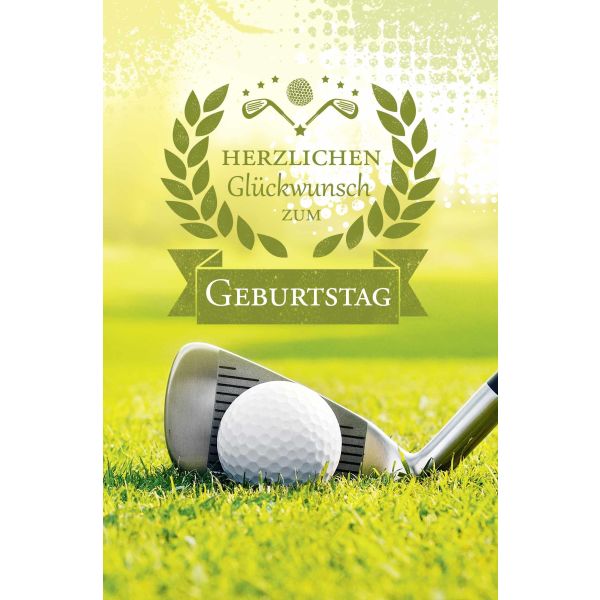 Geburtstag Glückwunschkarte mit Umschlag Golfball, Golfschläger auf dem Grün