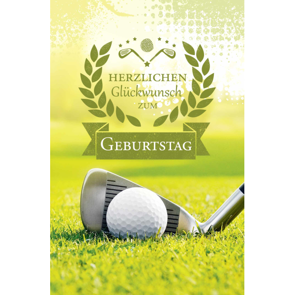 Geburtstag Glückwunschkarte mit Umschlag Golfball, Golfschläger auf dem Grün
