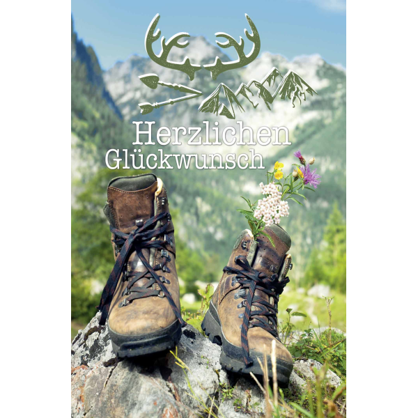 A Geburtstag Glückwunschkarte mit Umschlag Wanderschuhe auf Felsen