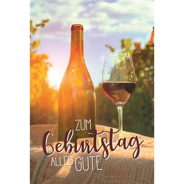 A Geburtstag Glückwunschkarte mit Umschlag Weinflasche und Weinglas