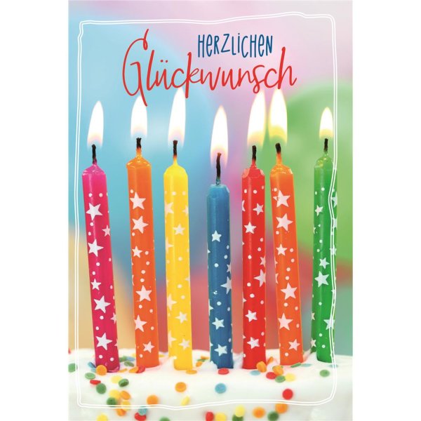 Geburtstag - Glückwunschkarte im Format 11,5 x 17 cm mit Umschlag - Bunte brennende Kerzen