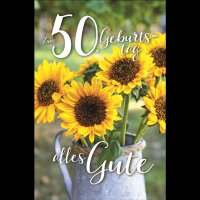 50. Geburtstag - Karte mit Umschlag - Sonnenblumen