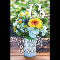65. Geburtstag - Karte mit Umschlag - Blumen in Becher