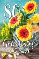 80. Geburtstag - Karte mit Umschlag - Blumen