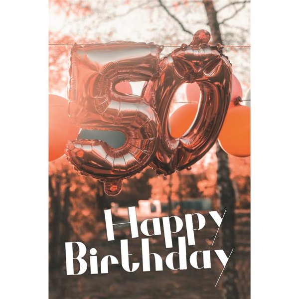 A - 50. Geburtstag - Karte mit Umschlag – Luftballons mit den Zahlen 5 und 0