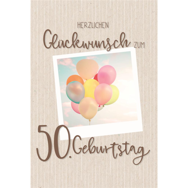 50. Geburtstag Karte mit Umschlag bunte Luftballons