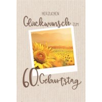 60. Geburtstag - Karte mit Umschlag - Sonnenblumen