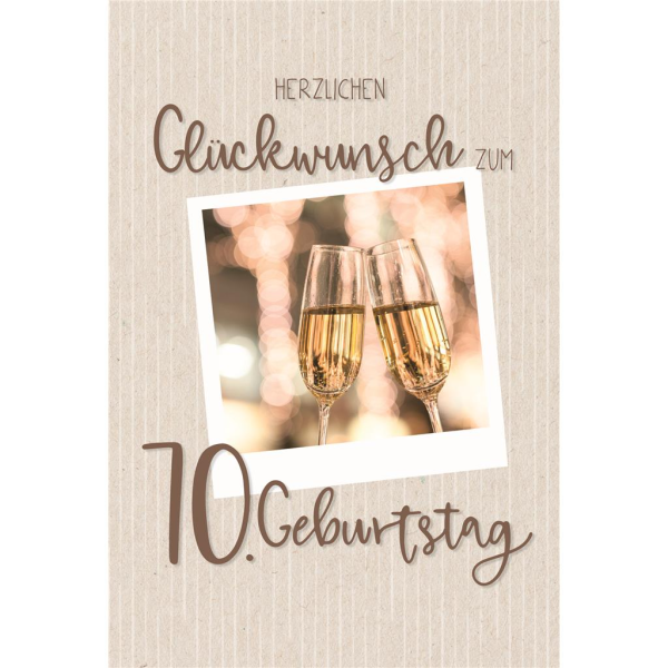 A 70. Geburtstag Karte mit Umschlag zwei Sektgläser