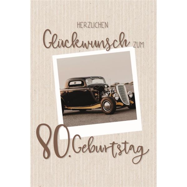 80. Geburtstag Karte mit Umschlag Oldtimer