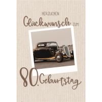 80. Geburtstag Karte mit Umschlag Oldtimer