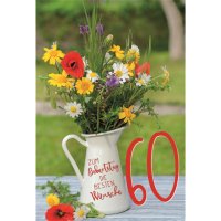 60. Geburtstag - Karte mit Umschlag - Blumen im Krug