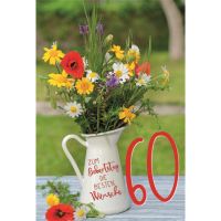 A 60. Geburtstag Karte mit Umschlag Blumen im Krug
