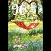 90. Geburtstag Karte mit Umschlag Hängematte