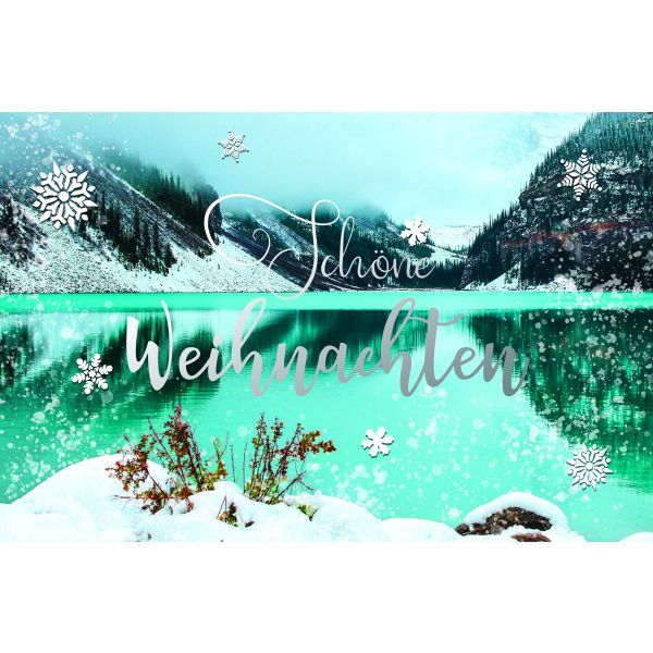 Weihnachten Glückwunschkarten  See in den Bergen, mit Silberfolie