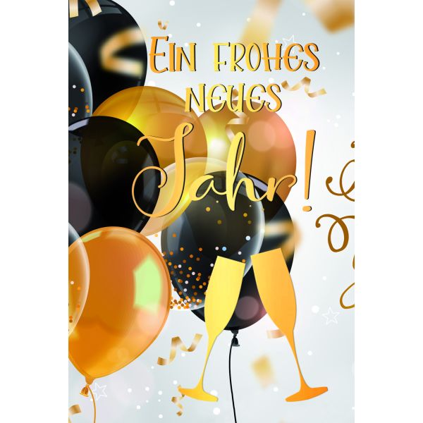 A Neujahr Glückwunschkarten Luftballons, Sektgläser, mit Goldfolie