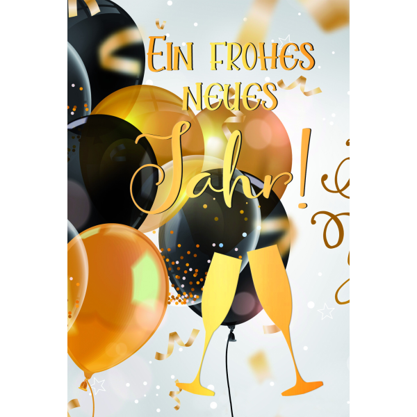 A Neujahr Glückwunschkarten Luftballons, Sektgläser, mit Goldfolie